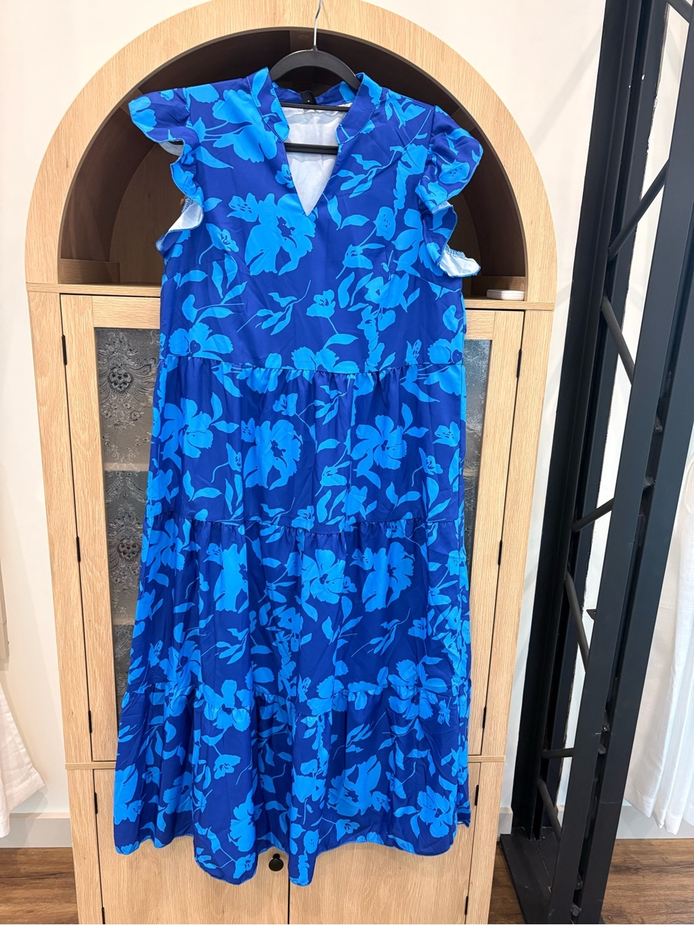 Never worn! Blue Floral Tiered Midi Dress